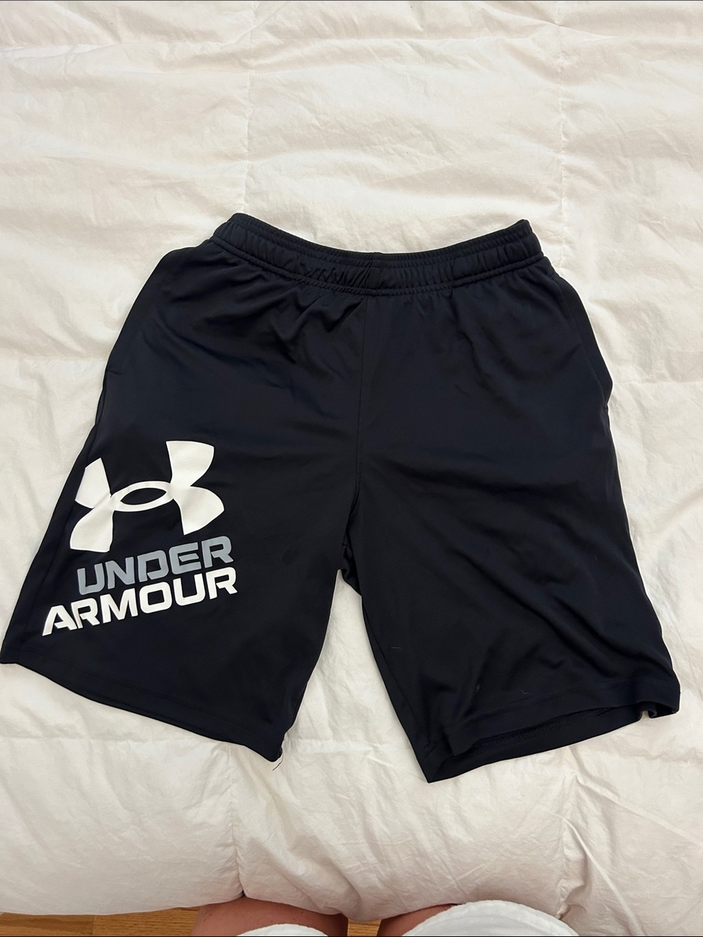 Under Armour Black Athletic Shorts with White Logo
